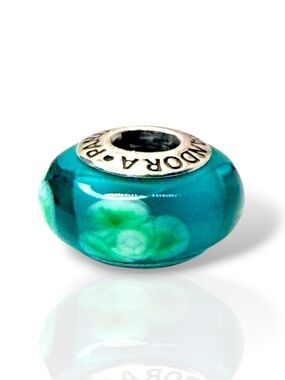 Retired Pandora Teal Flowers for You Murano Charm 790649 925 ALE